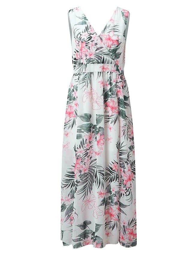 Women's Swing Dress Long Dress Maxi Dress Pink White Sleeveless Floral Split Spring Summer V Neck Weekend 2023 S M L XL XXL 8 Women's Swing Dress Long Dress Maxi Dress Pink White Sleeveless Floral Split Spring Summer V Neck Weekend 2023 S M L XL XXL - Image 6