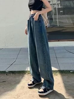 Women's Jeans Wide Leg Pants Trousers Full Length Fashion Streetwear Street Daily Blue S M Fall Winter