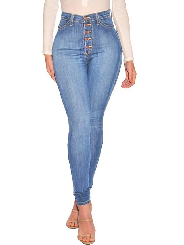 Women's Jeans Skinny Pants Trousers Full Length Denim Side Pockets Micro-elastic High Waist Fashion Casual Weekend Light Blue Dark Gray S M 4 Women's Jeans Skinny Pants Trousers Full Length Denim Side Pockets Micro-elastic High Waist Fashion Casual Weekend Light Blue Dark Gray S M - Image 2