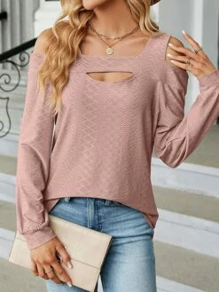 Shirt Blouse Women's Black Pink Wine Solid / Plain Color Cut Out Daily Fashion Square Neck Regular Fit S -LIGHTINTHEBOX Shop dajqap1696932035919