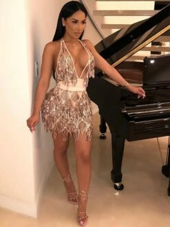 Women's Fringe Dress Sequin Dress Holiday Dress Mini Dress Silver Black Wine Sleeveless Pure Color Sequins Summer Spring Deep V Hot Party Summer Dress 2023 S M L XL -LIGHTINTHEBOX Shop daokpw1601012008817