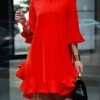 Women's Work Dress Chiffon Dress Semi Formal Dress Fashion Mini Dress Ruffle Crew Neck 3/4 Length Sleeve Plain Slim Red Fall Winter S M L XL 2 Women's Work Dress Chiffon Dress Semi Formal Dress Fashion Mini Dress Ruffle Crew Neck 3/4 Length Sleeve Plain Slim Red Fall Winter S M L XL -LIGHTINTHEBOX Shop dbeszt1693288207274