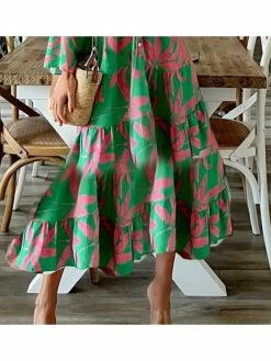 Women's Casual Dress Swing Dress Midi Dress Green Long Sleeve Print Print Summer Spring V Neck Vacation Winter Dress Fall Dress 2023 S M L XL XXL 3XL -LIGHTINTHEBOX Shop dbmdtk1658735375915