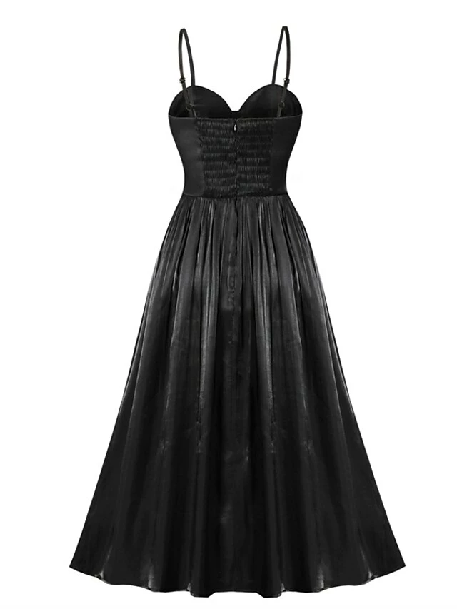 Women's Party Dress Velvet Dress Swing Dress Midi Dress Black Sleeveless Pure Color Ruched Fall Winter Autumn Spaghetti Strap Fashion Party Vacation Spring Dress 2023 S M L XL 4 Women's Party Dress Velvet Dress Swing Dress Midi Dress Black Sleeveless Pure Color Ruched Fall Winter Autumn Spaghetti Strap Fashion Party Vacation Spring Dress 2023 S M L XL - Image 2