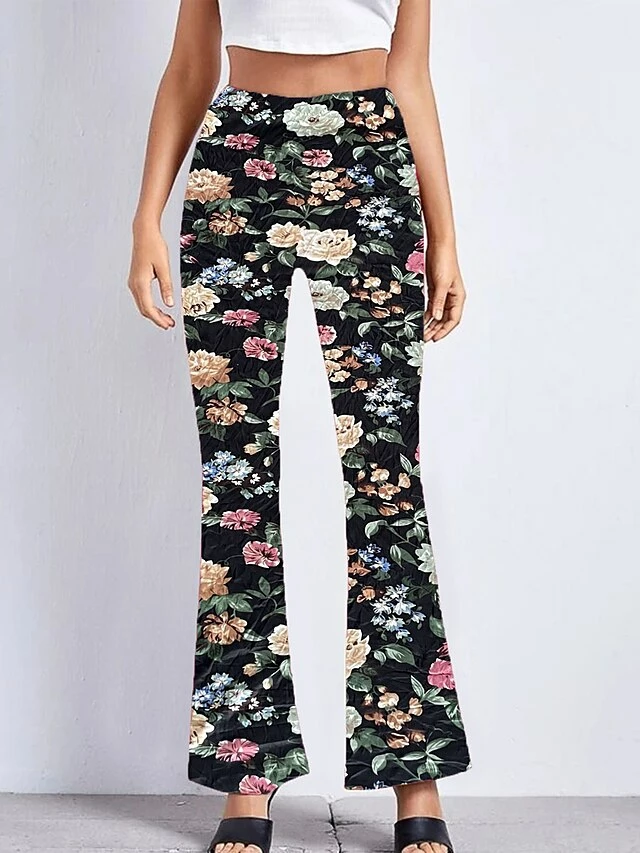 Women's Bell Bottom Pants Trousers Black Rainbow Rose Red Mid Waist Fashion Streetwear Party Street Daily Print Micro-elastic Full Length Comfort Floral S M L XL 2XL 8 Women's Bell Bottom Pants Trousers Black Rainbow Rose Red Mid Waist Fashion Streetwear Party Street Daily Print Micro-elastic Full Length Comfort Floral S M L XL 2XL - Image 6
