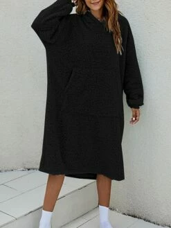 Women's Casual Dress Hoodie Dress Midi Dress Active Fashion Outdoor Home Holiday V Neck Pocket Solid Color Loose Fit Pink Burgundy Royal Blue M -LIGHTINTHEBOX Shop dbuucq1692588264626