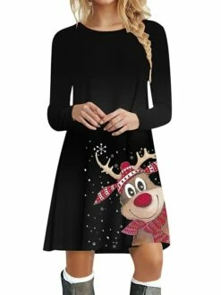 Women's Casual Dress Christmas Dress Sweatshirt Dress Snowflake Ugly Christmas Print Crew Neck Mini Dress Active Fashion Outdoor Christmas Long Sleeve Loose Fit Black Brown Khaki Fall Winter S M L XL -LIGHTINTHEBOX Shop dcsyuk1695888568892