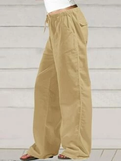 Women's Wide Leg Pants Trousers Baggy Full Length Linen Pocket Baggy Micro-elastic High Waist Fashion Streetwear Street Daily Depression Green Black S M Summer Fall