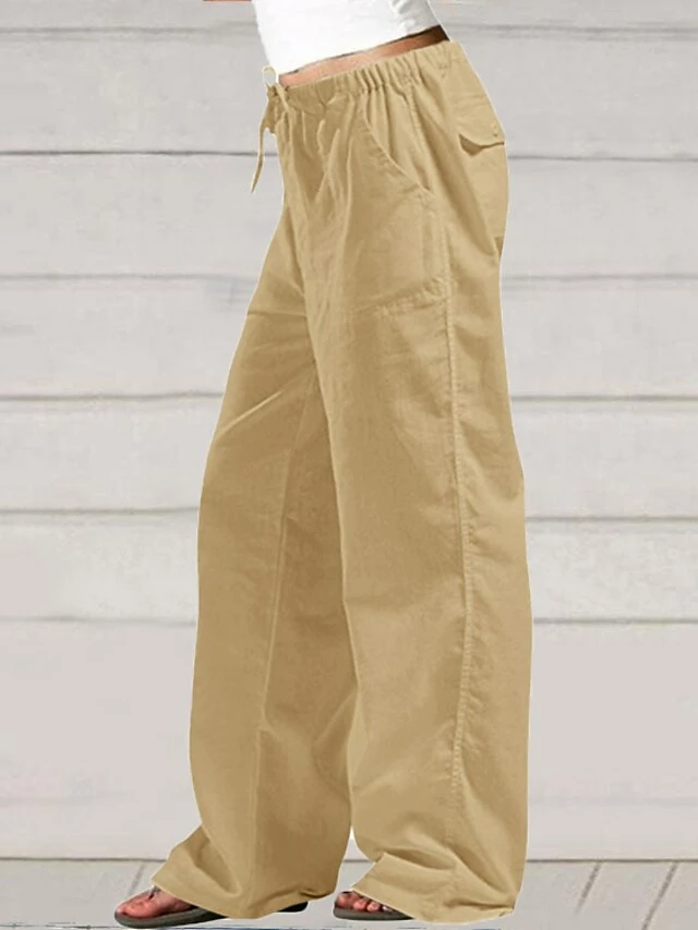 Women's Wide Leg Pants Trousers Baggy Full Length Linen Pocket Baggy Micro-elastic High Waist Fashion Streetwear Street Daily Depression Green Black S M Summer Fall 3 Women's Wide Leg Pants Trousers Baggy Full Length Linen Pocket Baggy Micro-elastic High Waist Fashion Streetwear Street Daily Depression Green Black S M Summer Fall