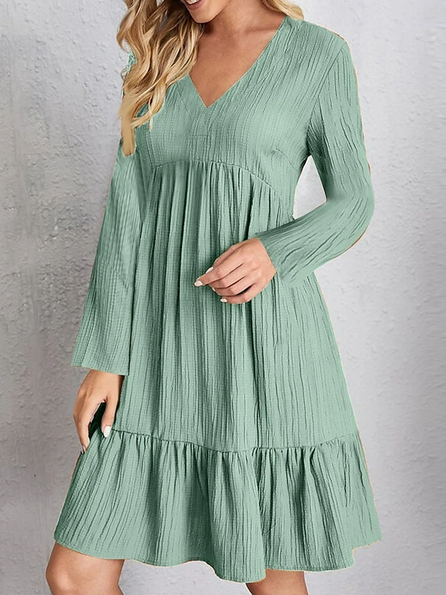 Women's Casual Dress Plain Dress Midi Dress Ruched Outdoor Street Daily Fashion Streetwear V Neck Long Sleeve 2023 Regular Fit Black Pink Red Color S M L XL XXL Size 3 Women's Casual Dress Plain Dress Midi Dress Ruched Outdoor Street Daily Fashion Streetwear V Neck Long Sleeve 2023 Regular Fit Black Pink Red Color S M L XL XXL Size