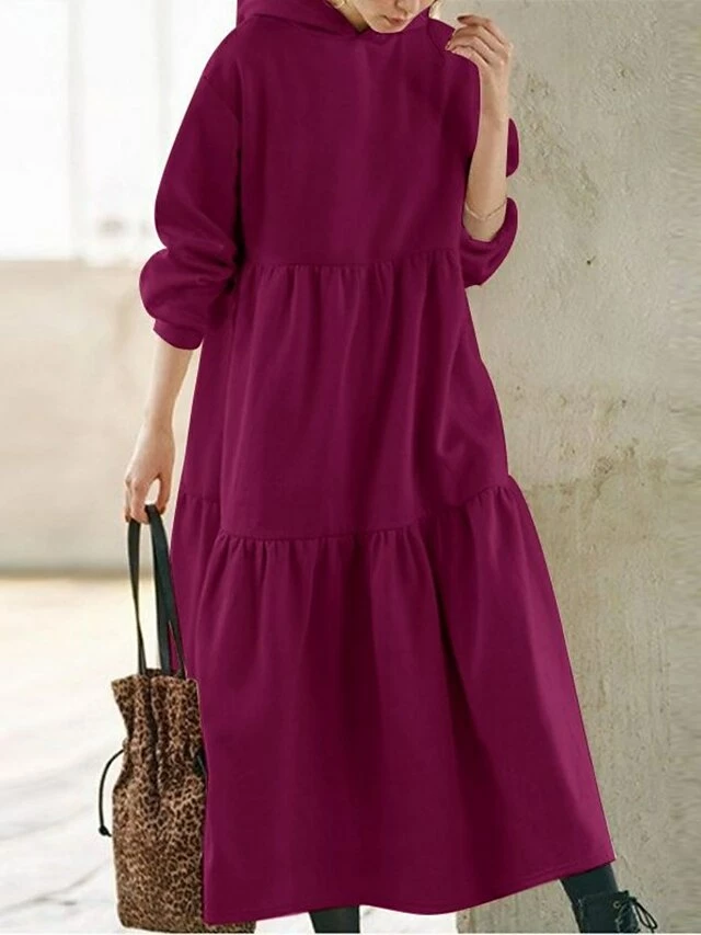 Women's Casual Dress Hoodie Dress Long Dress Maxi Dress Daily Casual Outdoor Vacation Going Out Hoodie Pure Color Regular Fit Black Fuchsia Apricot S M L XL XXL 6 Women's Casual Dress Hoodie Dress Long Dress Maxi Dress Daily Casual Outdoor Vacation Going Out Hoodie Pure Color Regular Fit Black Fuchsia Apricot S M L XL XXL - Image 4