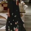 Women's Casual Dress Dress Set Two Piece Dress Midi Dress Black Long Sleeve Floral Print Fall Winter Autumn V Neck Casual Winter Dress Fall Dress Loose Fit 2023 S M L XL XXL 3XL 4XL 5XL