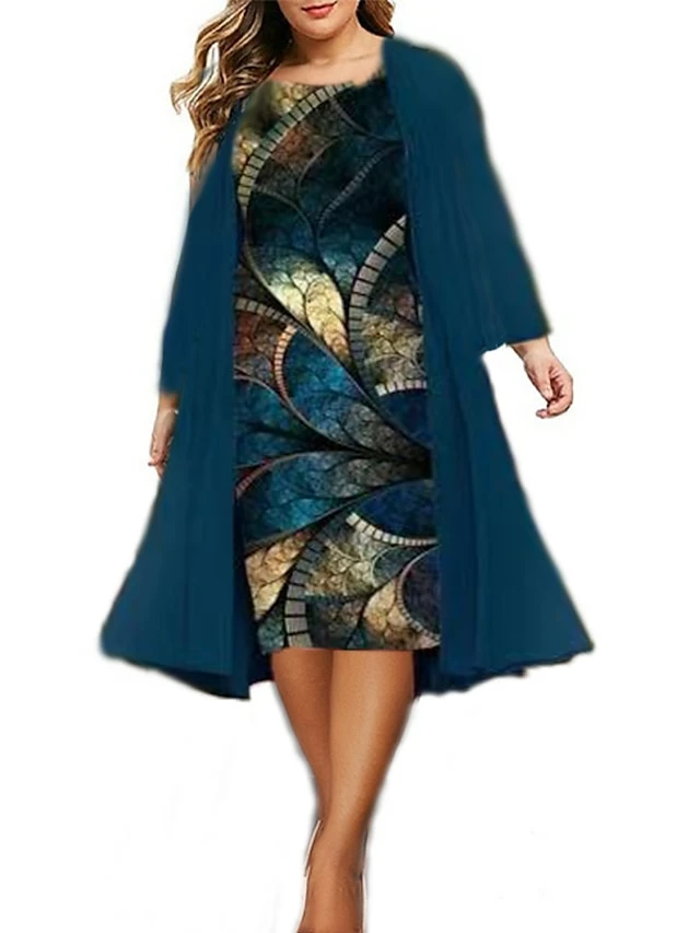 Women‘s Plus Size Curve Two Piece Dress Graphic Crew Neck Print Long Sleeve Winter Fall Elegant Casual Knee Length Dress Daily Holiday Dress 3 Women‘s Plus Size Curve Two Piece Dress Graphic Crew Neck Print Long Sleeve Winter Fall Elegant Casual Knee Length Dress Daily Holiday Dress