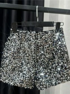 Women's Silver Black Sequin Shorts Micro-elastic Mid Waist Sparkle Party Street Silver Black S M Fall Winter -LIGHTINTHEBOX Shop deaooy1693295382651