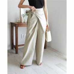 Women's Dress Pants Culottes Wide Leg Wide Leg Full Length Faux Linen Side Pockets Baggy Mid Waist Fashion Party Casual Black Khaki M L Summer Spring &Fall -LIGHTINTHEBOX Shop detsmd1654070308611