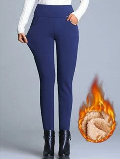 Women's Fleece Lined Leggings Full Length Pocket Micro-elastic High Waist Fashion Streetwear Street Daily Claret Black S M Winter