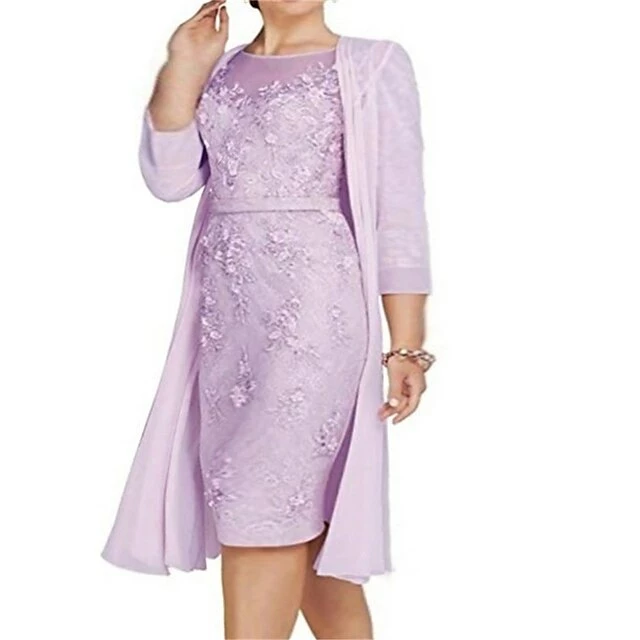 Women‘s Plus Size Curve Two Piece Dress Solid Color Crew Neck Lace 3/4 Length Sleeve Spring Fall Basic Work Knee Length Dress Formal Party Dress Cotton 4 Women‘s Plus Size Curve Two Piece Dress Solid Color Crew Neck Lace 3/4 Length Sleeve Spring Fall Basic Work Knee Length Dress Formal Party Dress Cotton - Image 2