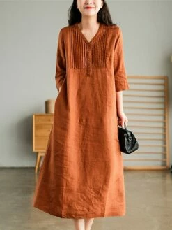Women's Work Dress Sheath Dress Semi Formal Dress Fashion Midi Dress Button V Neck Half Sleeve Plain Loose Fit White Blue Orange Fall Winter L XL XXL 3XL -LIGHTINTHEBOX Shop dfnvkk1692601426756