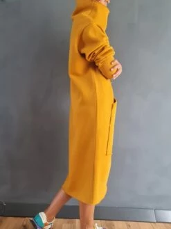 Women's Sweatshirt Dress Casual Dress Midi Dress Fashion Daily Outdoor Vacation Going Out Turtleneck Pocket Solid Color Regular Fit Black Yellow Purple S M L XL XXL -LIGHTINTHEBOX Shop dfxmje1697541674779