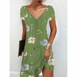 Women's Casual Dress Summer Dress Print Dress Floral Print V Neck Mini Dress Active Fashion Outdoor Daily Short Sleeve Regular Fit Black And White Olive Green Colourful Summer Spring S M L XL XXL -LIGHTINTHEBOX Shop dgvxyh1682667803052