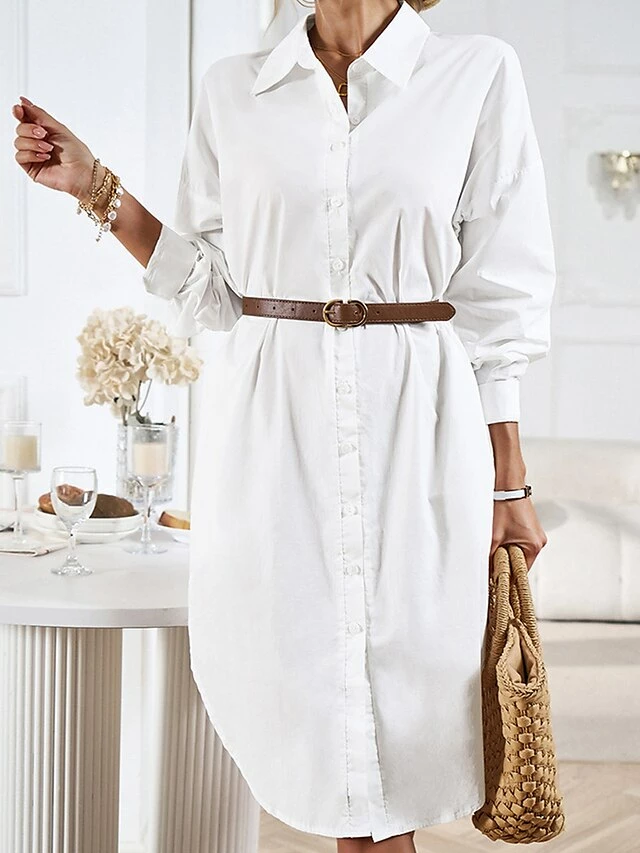 Women's Casual Dress Work Dress Shift Dress Mini Dress Outdoor Office Business Cotton Classic Modern Shirt Collar Button Pocket Long Sleeve Summer Spring Fall 2023 Loose Fit Black White Blue Pure 5 Women's Casual Dress Work Dress Shift Dress Mini Dress Outdoor Office Business Cotton Classic Modern Shirt Collar Button Pocket Long Sleeve Summer Spring Fall 2023 Loose Fit Black White Blue Pure - Image 3