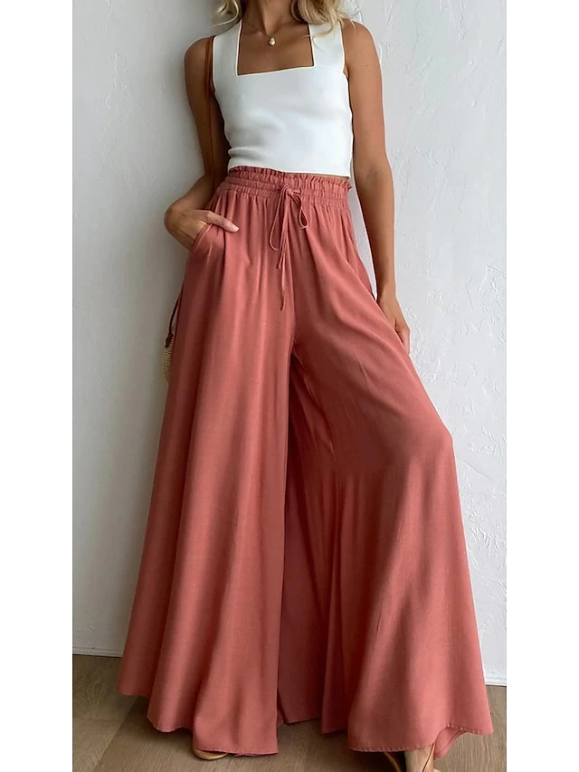 Women's Culottes Wide Leg Gauchos Pants Chinos Full Length Side Pockets Baggy Micro-elastic Mid Waist Fashion Work Casual Black White S M Summer Spring &Fall 14 Women's Culottes Wide Leg Gauchos Pants Chinos Full Length Side Pockets Baggy Micro-elastic Mid Waist Fashion Work Casual Black White S M Summer Spring &Fall - Image 12