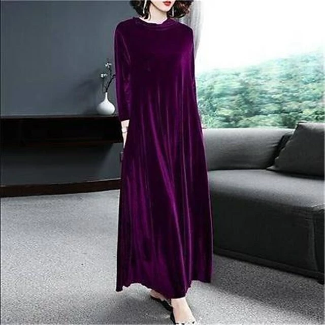 Women‘s Velvet Dress Shift Dress Caftan Dress Long Dress Maxi Dress Green Black Purple Long Sleeve Pure Color Pocket Winter Fall Spring Crew Neck Mature Winter Dress Daily Vacation 2023 15 Women‘s Velvet Dress Shift Dress Caftan Dress Long Dress Maxi Dress Green Black Purple Long Sleeve Pure Color Pocket Winter Fall Spring Crew Neck Mature Winter Dress Daily Vacation 2023 - Image 13