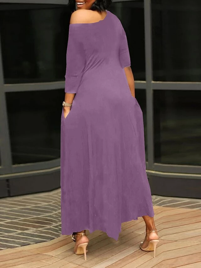 Women's Work Dress Black Dress White Dress Fashion Long Dress Maxi Dress Ruched Pocket One Shoulder 3/4 Length Sleeve Plain Regular Fit Black White Pink Fall S M L XL XXL 14 Women's Work Dress Black Dress White Dress Fashion Long Dress Maxi Dress Ruched Pocket One Shoulder 3/4 Length Sleeve Plain Regular Fit Black White Pink Fall S M L XL XXL - Image 12