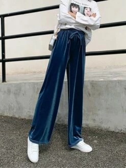 Women's Wide Leg Pants Trousers Baggy Full Length Pocket Baggy Micro-elastic High Waist Fashion Streetwear Party Street Peacock Blue Black S M Fall & Winter -LIGHTINTHEBOX Shop diggun1692602732921