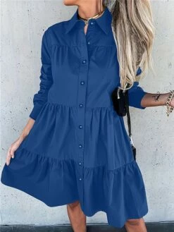Featured Products 17 Women's Shirt Dress Casual Dress Swing Dress Midi Dress Outdoor Daily Vacation Cotton Basic Modern Shirt Collar Ruffle Button Long Sleeve Fall Winter 2023 Regular Fit ArmyGreen Black White Pure Color