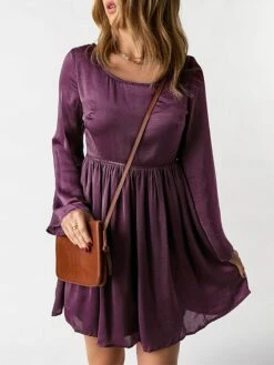 Women's Work Dress Casual Dress Sheath Dress Fashion Winter Dress Daily Mini Dress Lace Ruched Crew Neck Long Sleeve Plain Regular Fit Purple Fall Winter S M L XL -LIGHTINTHEBOX Shop disebu1695636091685