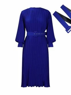 Women's Work Dress Casual Dress Black Dress Fashion Office Daily Workfashion Midi Dress Lace Up Pleated Crew Neck Long Sleeve Plain Regular Fit Black White Red Fall Winter S M L XL XXL -LIGHTINTHEBOX Shop djctns1695645196513