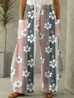 Women's Wide Leg Pants Trousers Baggy Full Length Faux Linen Pocket Baggy Micro-elastic High Rise Designer Casual Casual Daily Wear Light Coffee S M Spring, Fall, Winter, Summer