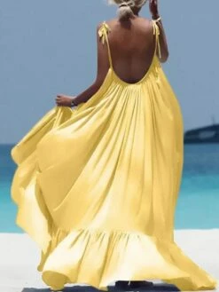 Women's Casual Dress Swing Dress Long Dress Maxi Dress Black White Yellow Sleeveless Pure Color Backless Summer Spring Fall Spaghetti Strap Fashion Vacation Loose Fit 2023 S M L XL 2XL 3XL 4XL 5XL