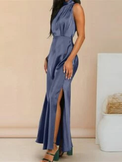 Women's Prom Dress Party Dress Satin Dress Long Dress Maxi Dress Black Light Green Wine Sleeveless Pure Color Split Summer Spring Stand Collar Fashion Evening Party Wedding Guest Vacation Loose Fit -LIGHTINTHEBOX Shop djyiow1678413532659
