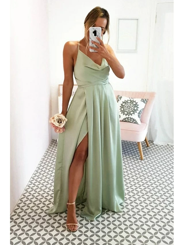 Women's Prom Dress Party Dress Satin Dress Long Dress Maxi Dress Light Green Wine Sleeveless Pure Color Split Summer Spring Fall Spaghetti Strap Fashion Party Birthday Evening Party 2023 S M L XL 7 Women's Prom Dress Party Dress Satin Dress Long Dress Maxi Dress Light Green Wine Sleeveless Pure Color Split Summer Spring Fall Spaghetti Strap Fashion Party Birthday Evening Party 2023 S M L XL - Image 5