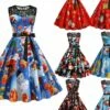 Women‘s Christmas Retro 1950s Vintage Dress Midi Dress Party Patchwork Bow Santa Claus Crew Neck Sleeveless Regular Fit Fall Winter 2023 Black Wine S M L XL -LIGHTINTHEBOX Shop dkwhsh1694501406810