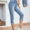 Women's Pants Trousers Leggings Calf-Length Denim Pocket Micro-elastic High Waist Fashion Streetwear Street Daily Blue S M Summer Fall