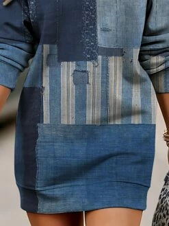 Women's Casual Dress Sweatshirt Dress Winter Dress Geometric Color Block Print Crew Neck Mini Dress Fashion Streetwear Outdoor Daily Long Sleeve Loose Fit Blue Fall Winter S M L XL XXL -LIGHTINTHEBOX Shop dlkkzx1695297926325