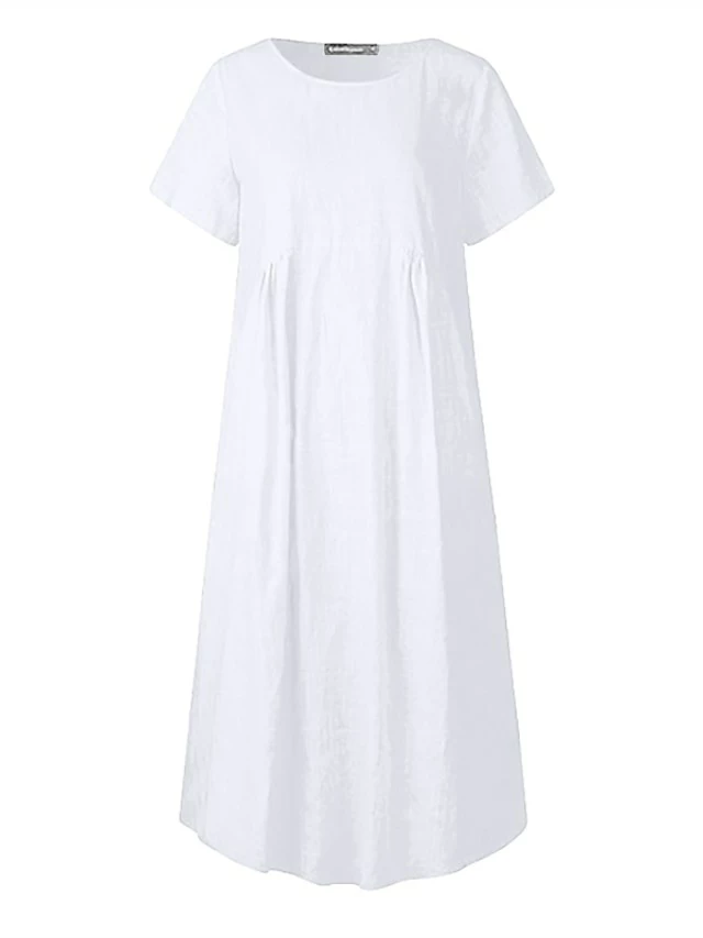 Women's Casual Dress Cotton Linen Dress Shift Dress Midi Dress Cotton Blend Basic Casual Daily Holiday Vacation Crew Neck Pocket Short Sleeve Summer Spring 2023 Loose Fit White Pink Blue Pure Color S 8 Women's Casual Dress Cotton Linen Dress Shift Dress Midi Dress Cotton Blend Basic Casual Daily Holiday Vacation Crew Neck Pocket Short Sleeve Summer Spring 2023 Loose Fit White Pink Blue Pure Color S - Image 6
