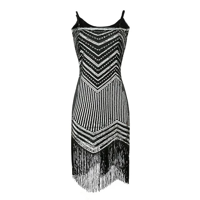 Women's Retro 1920s Fringe Dress Midi Dress Party Halloween Sequins Tassel Fringe Geometric Spaghetti Strap Sleeveless Regular Fit Spring Fall 2023 Silver Black S M L XL 10 Women's Retro 1920s Fringe Dress Midi Dress Party Halloween Sequins Tassel Fringe Geometric Spaghetti Strap Sleeveless Regular Fit Spring Fall 2023 Silver Black S M L XL - Image 8
