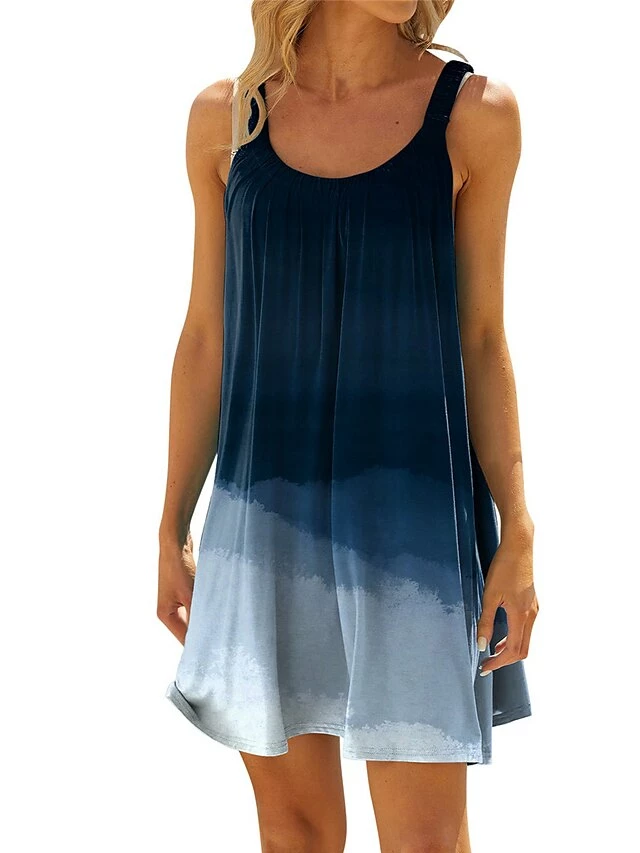 Women's Beach Dress Beach Wear Mini Dress Print Tropical Fashion Ombre Spaghetti Strap Sleeveless Loose Fit Outdoor Daily Light Blue Navy Blue 2023 Summer Spring S M L XL 5 Women's Beach Dress Beach Wear Mini Dress Print Tropical Fashion Ombre Spaghetti Strap Sleeveless Loose Fit Outdoor Daily Light Blue Navy Blue 2023 Summer Spring S M L XL - Image 3
