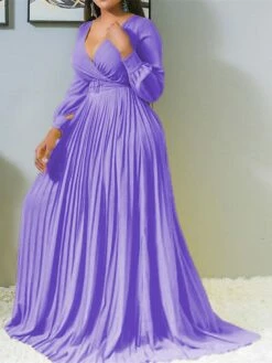 Women‘s Plus Size Curve Casual Dress Solid Color V Neck Ruched Long Sleeve Fall Winter Stylish Casual Maxi Long Dress Daily Date Dress -LIGHTINTHEBOX Shop dqkrdc1663739325090