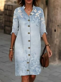 Women's Shirt Dress Casual Dress Cotton Linen Dress Midi Dress Polyester Fashion Casual Daily Outdoor Daily Vacation Shirt Collar Button Print Long Sleeve Summer Spring Fall 2023 Loose Fit Black -LIGHTINTHEBOX Shop dqtcwm1691650319913