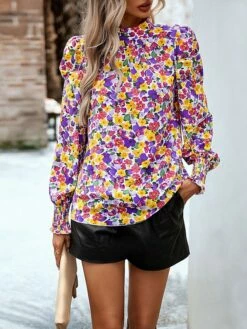 Women's Bandeau Blouse Peplum Black White Pink Snowflake Feather Bull Sequins Embroidered Quarter Zip Long Sleeve Work Casual Sports Vacation Tunic Gothic Lolita Standing Collar Slim Floral Butterfly -LIGHTINTHEBOX Shop draocy1697624995417