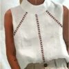 Women's Tank Top Linen White Plain Cut Out Sleeveless Casual Fashion Basic Elegant Standing Collar Regular Fit 1 Women's Tank Top Linen White Plain Cut Out Sleeveless Casual Fashion Basic Elegant Standing Collar Regular Fit -LIGHTINTHEBOX Shop drncvq1679474177760