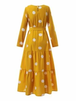 Women's Vintage Dress Kaftan Dress Polka Dot Dress Long Dress Maxi Dress Yellow Wine Navy Blue Long Sleeve Polka Dot Lace Up Spring Fall Winter Crew Neck Muslim Vacation Loose Fit 2023 S M L XL XXL -LIGHTINTHEBOX Shop drrabr1670928748839