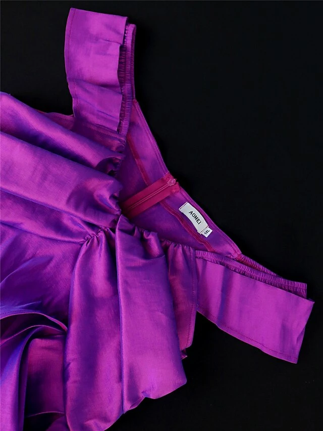 Women's Party Dress Cocktail Dress Satin Dress Midi Dress Purple Short Sleeve Pure Color Ruched Summer Spring Fall Off Shoulder Fashion Wedding Guest Vacation Summer Dress 2023 S M L XL XXL 3XL 4XL 4 Women's Party Dress Cocktail Dress Satin Dress Midi Dress Purple Short Sleeve Pure Color Ruched Summer Spring Fall Off Shoulder Fashion Wedding Guest Vacation Summer Dress 2023 S M L XL XXL 3XL 4XL - Image 2