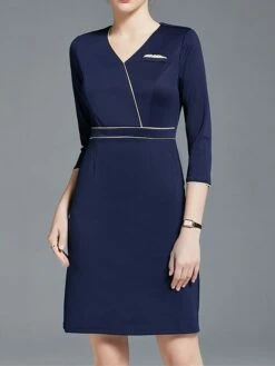 Women's Work Dress Sheath Dress Semi Formal Dress Fashion Office Daily Workfashion Mini Dress Patchwork Zipper V Neck 3/4 Length Sleeve Plain Regular Fit Navy Blue Fall Winter S M L XL XXL -LIGHTINTHEBOX Shop dsvkcy1695030986198