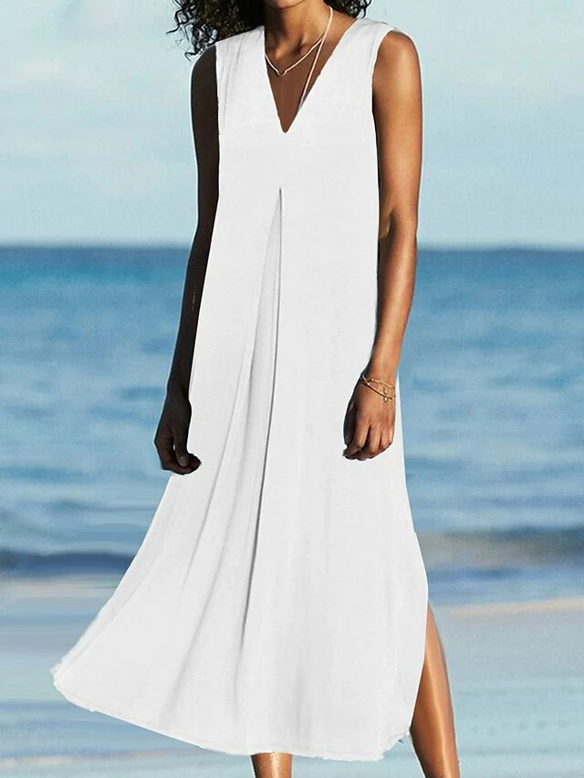 Women's Casual Dress Black Dress White Dress Long Dress Maxi Dress Ruched Split Outdoor Daily Vacation Fashion Modern V Neck Sleeveless 2023 Regular Fit Black White Green Color S M L XL XXL Size 11 Women's Casual Dress Black Dress White Dress Long Dress Maxi Dress Ruched Split Outdoor Daily Vacation Fashion Modern V Neck Sleeveless 2023 Regular Fit Black White Green Color S M L XL XXL Size - Image 9
